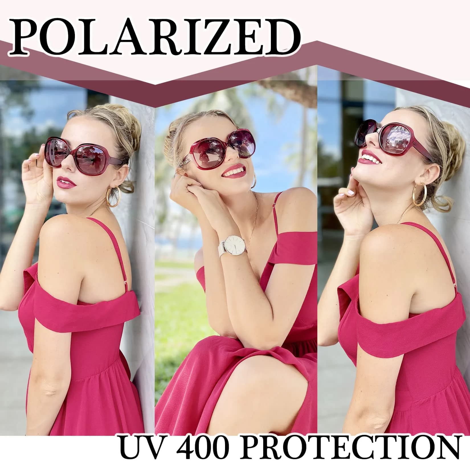 Joopin Oversized Butterfly Sunglasses for Women - Transparent Rose Red | Polarized UV400 Protection - view 2