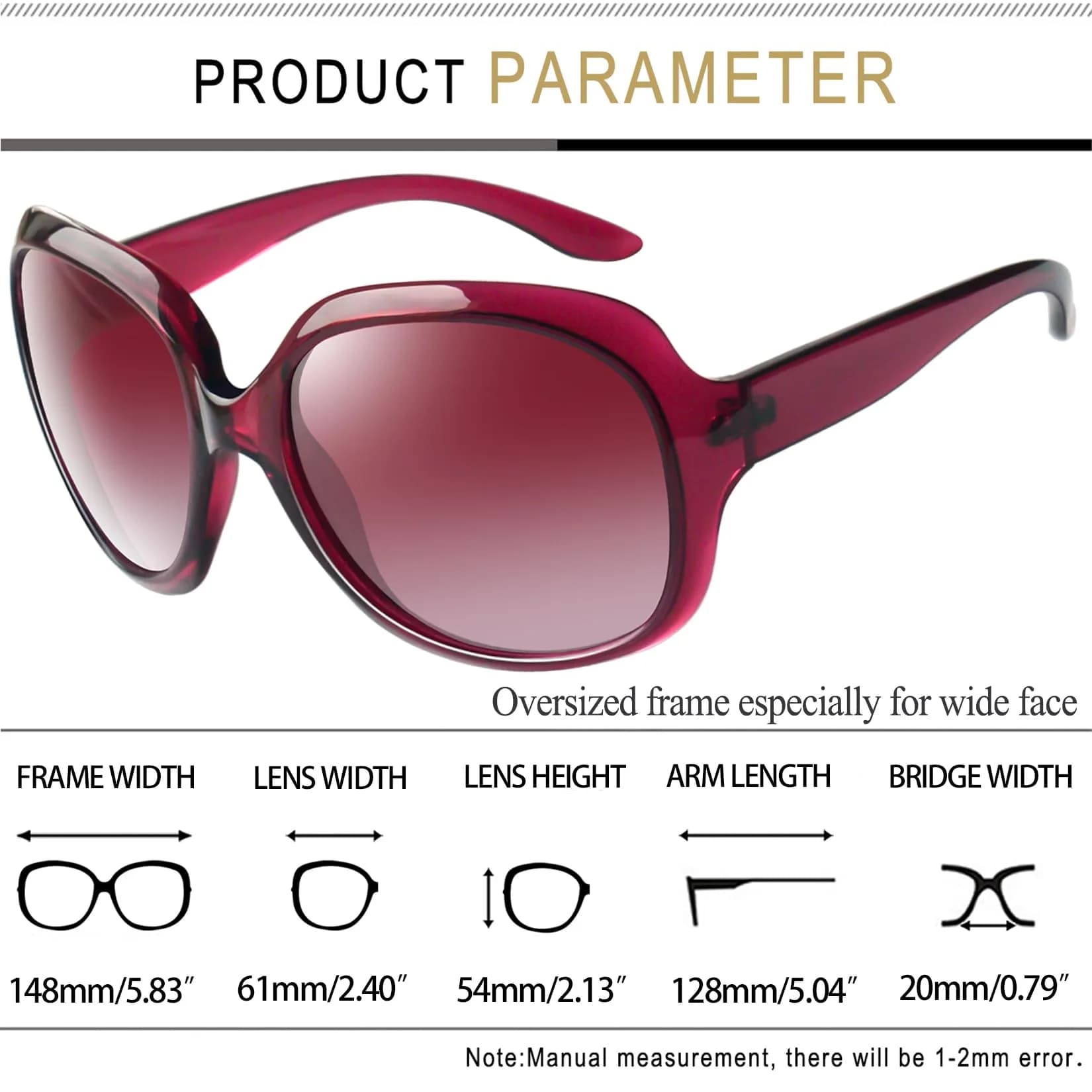 Joopin Oversized Butterfly Sunglasses for Women - Transparent Rose Red | Polarized UV400 Protection - view 3