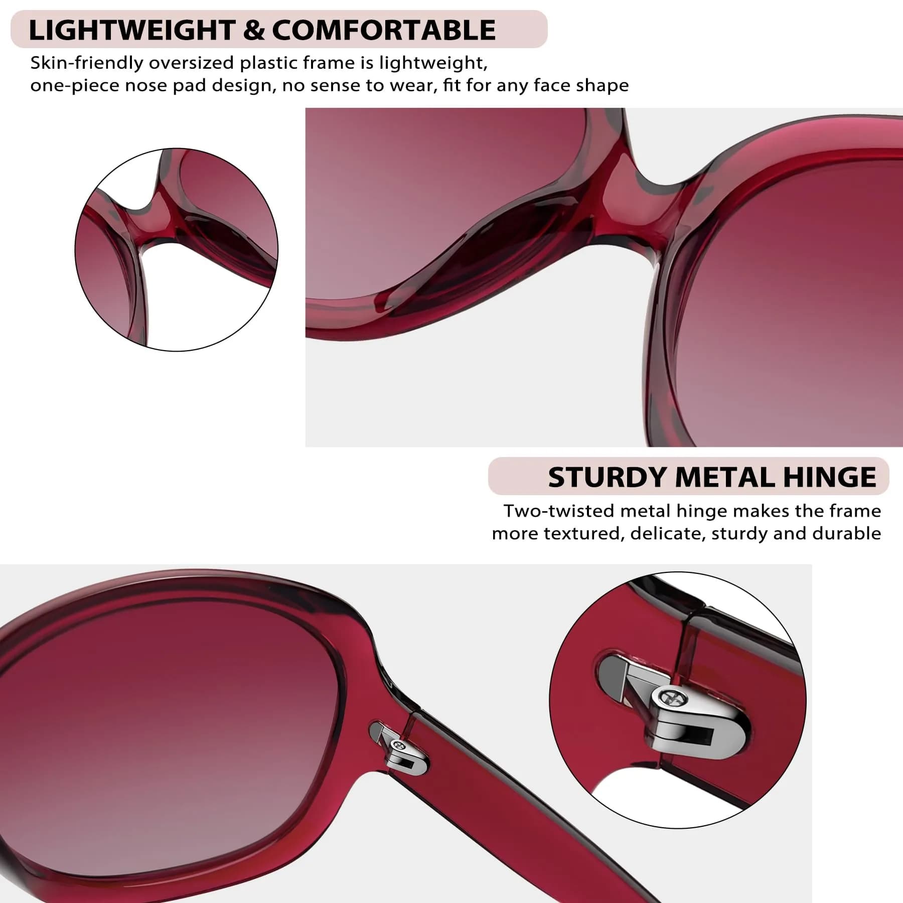 Joopin Oversized Butterfly Sunglasses for Women - Transparent Rose Red | Polarized UV400 Protection - view 4
