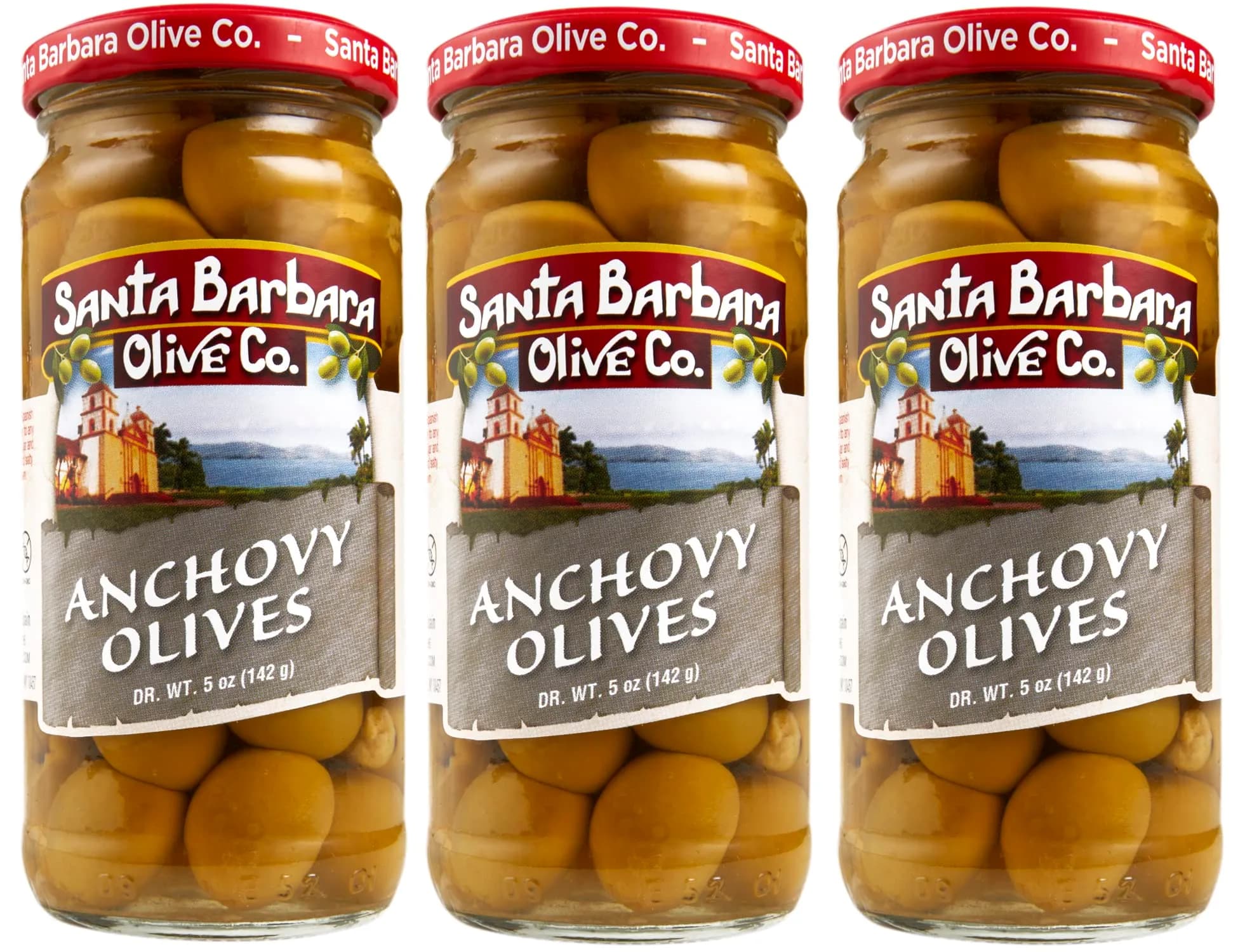 Santa Barbara Olive Co Green Olives Pitted Anchovy Stuffed 3 Pack | Perfect for Charcuterie & Salads