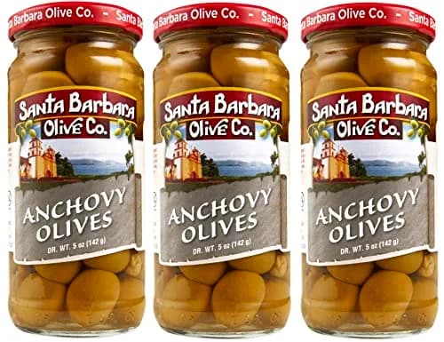 Santa Barbara Olive Co Green Olives Pitted Anchovy Stuffed 3 Pack | Perfect for Charcuterie & Salads thumbnail 1