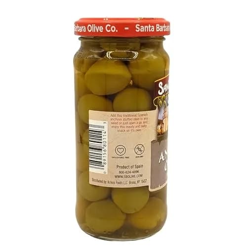 Santa Barbara Olive Co Green Olives Pitted Anchovy Stuffed 3 Pack | Perfect for Charcuterie & Salads thumbnail 3