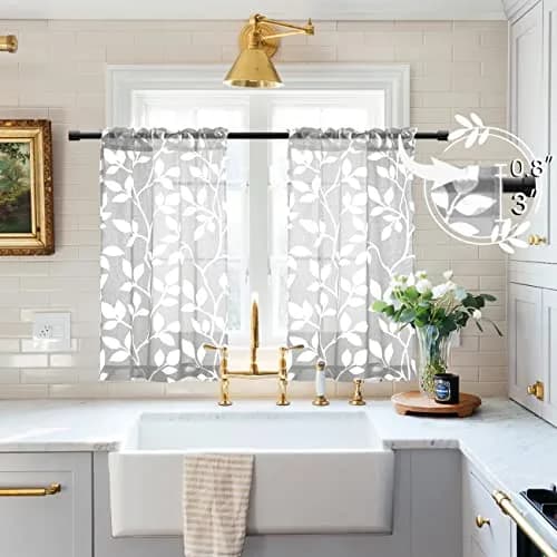 XTMYI Small Door Curtains, Patterned Printed Sidelight Sheer, 36 Inch Length | Modern Geometric Design thumbnail 4