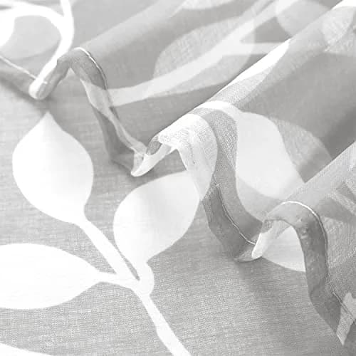 XTMYI Small Basement Window Curtains 24 Inch Light Grey | Modern Sheer Floral Design thumbnail 5