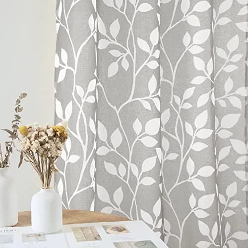 XTMYI Small Basement Window Curtains 24 Inch Light Grey | Modern Sheer Floral Design thumbnail 2
