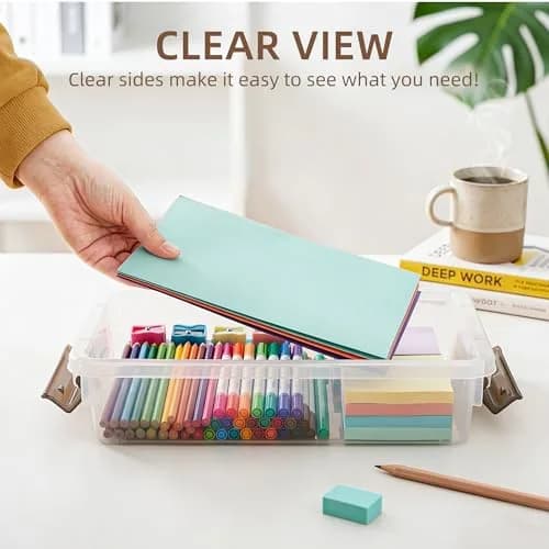 Citylife 3.3 Qt Storage Bins with Lids | Stackable Plastic Organizer for Office & School Supplies thumbnail 4