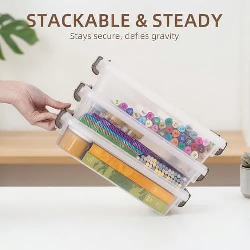 Citylife 3.3 Qt Storage Bins with Lids | Stackable Plastic Organizer for Office & School Supplies thumbnail 5
