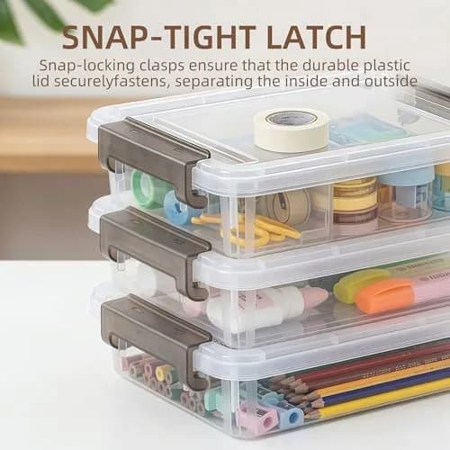 Citylife 3.3 Qt Storage Bins with Lids | Stackable Plastic Organizer for Office & School Supplies thumbnail 3