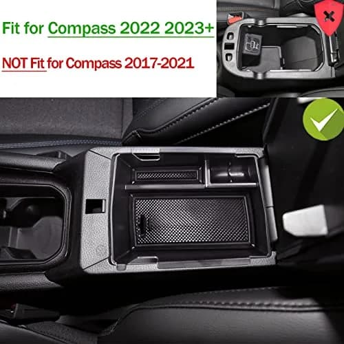 TACOBRO Black Center Console Organizer Tray for Jeep Compass 2022-2025 | Secondary Storage Divider with USB Hole thumbnail 4