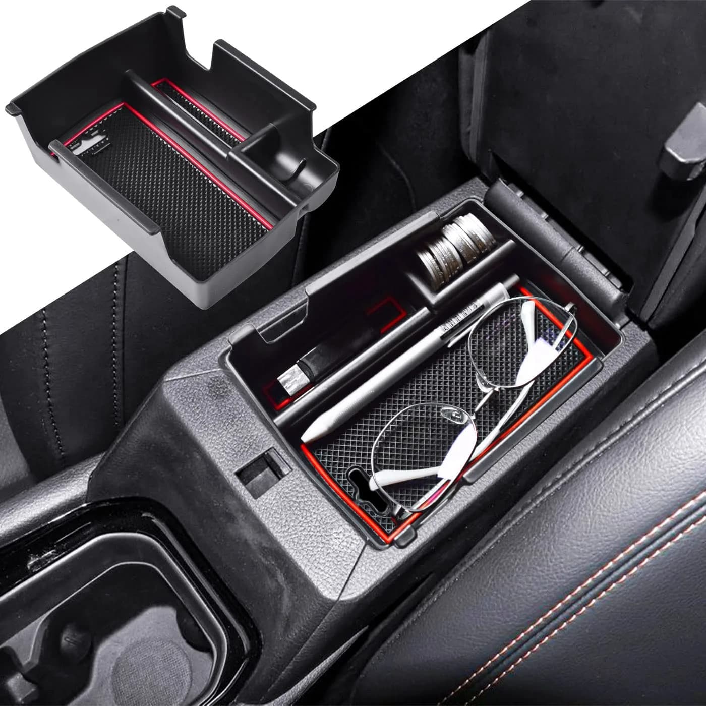 TACOBRO Red Center Console Organizer Tray for Jeep Compass 2022-2025 | Fits OEM Console - main product image