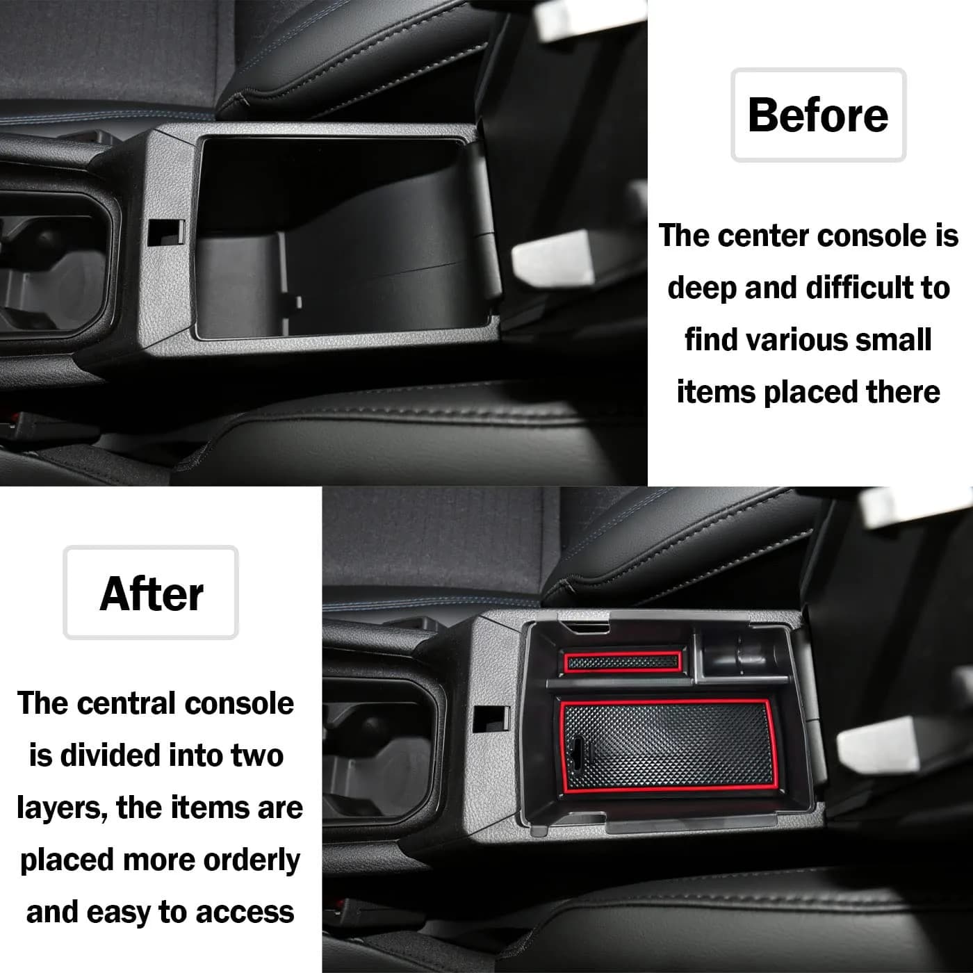 TACOBRO Red Center Console Organizer Tray for Jeep Compass 2022-2025 | Fits OEM Console - view 5