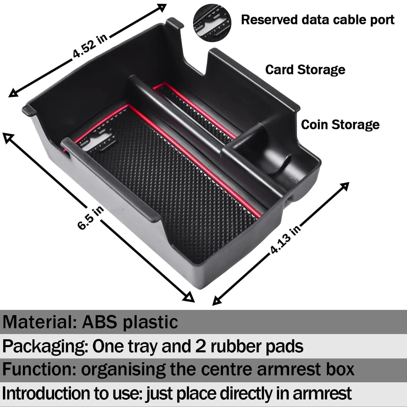 TACOBRO Red Center Console Organizer Tray for Jeep Compass 2022-2025 | Fits OEM Console - view 2