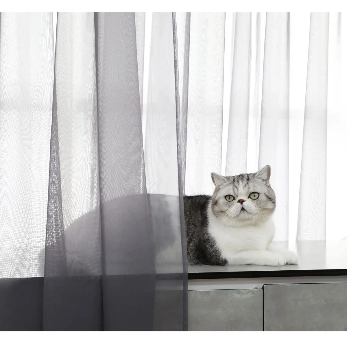 PHILEASY Grey Sheer Curtains 63 Inches Long - Pack of 2 Window Panels - view 3
