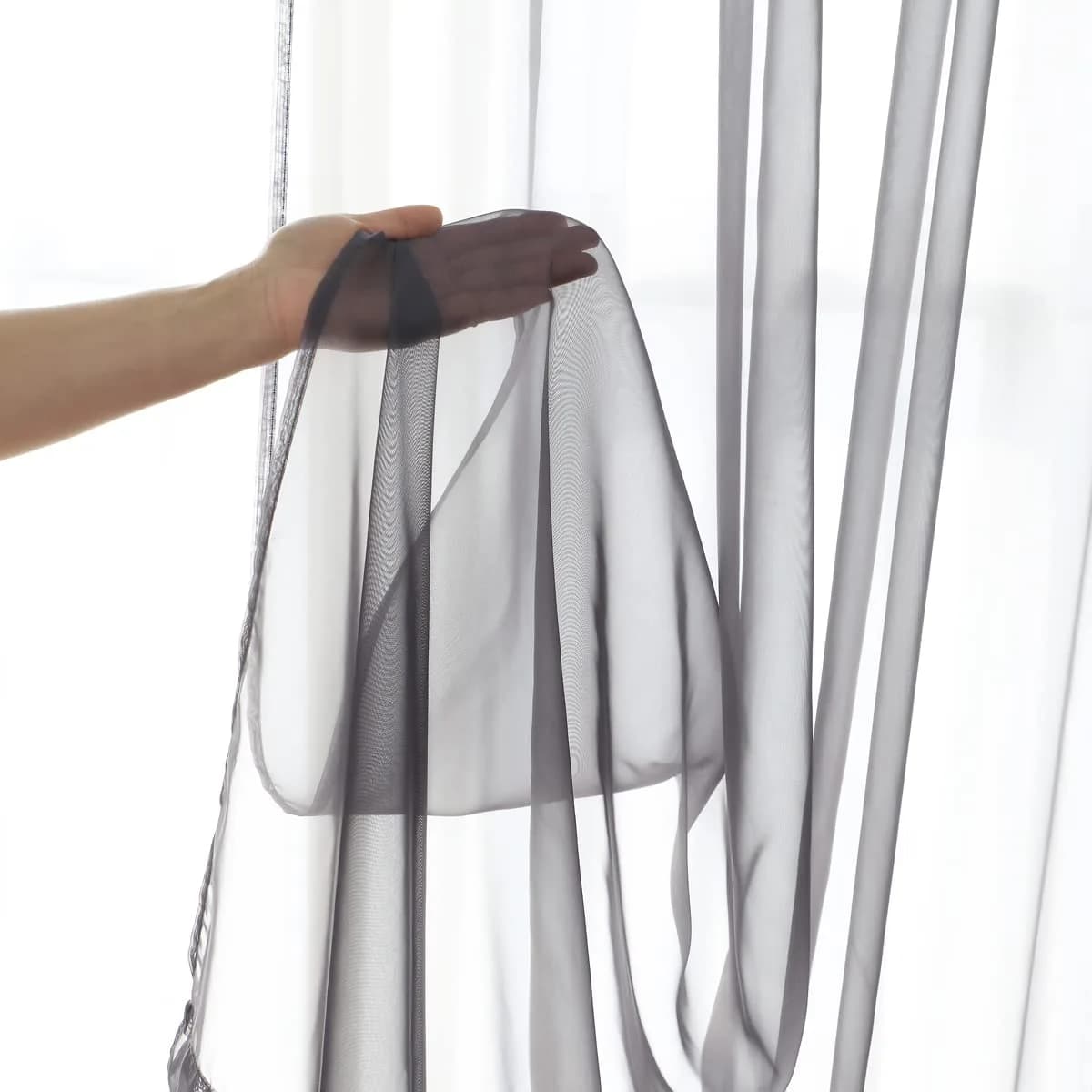 PHILEASY Lake Blue Grey Sheer Curtains 130" L x 52" W (Pack of 2) | Light-Filtering Rod Pocket Panels - view 4
