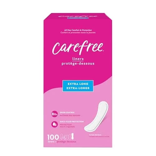 Carefree Extra Long Unscented Panty Liners, 100 Count | 20.3 cm (8 inch) Daily Protection thumbnail 1