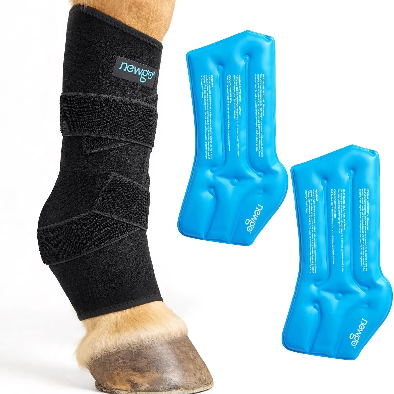 NEWGO Horse Ice Pack, 16.7"x 15" Contoured Wrap with 2 Gel Packs | Soft Neoprene Cover for Soft Tissue Relief