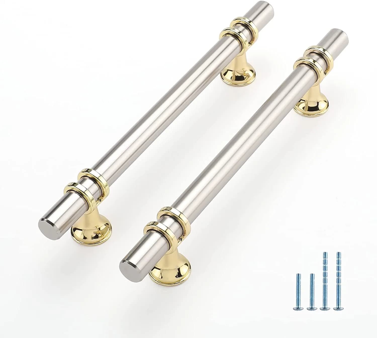 Leulan Brushed Nickel and Gold Cabinet Handles 5 Inch (128mm) | 10 Pack Two-Tone Kitchen Hardware