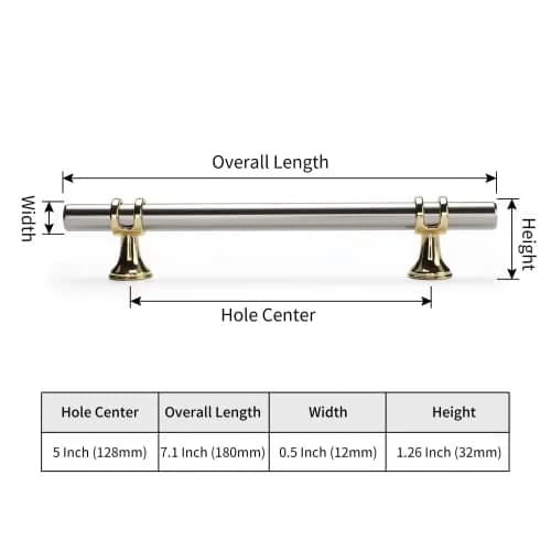Leulan Brushed Nickel and Gold Cabinet Handles 5 Inch (128mm) | 10 Pack Two-Tone Kitchen Hardware thumbnail 4