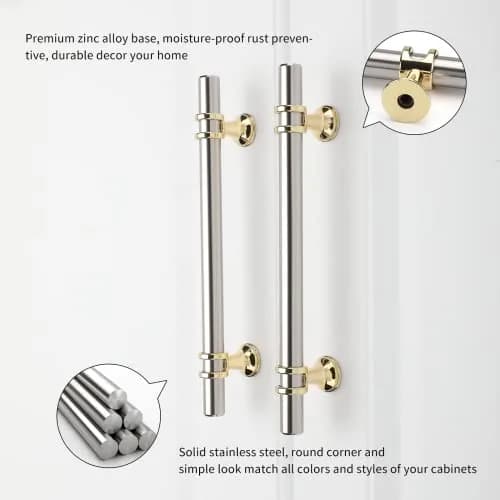 Leulan Brushed Nickel and Gold Cabinet Handles 5 Inch (128mm) | 10 Pack Two-Tone Kitchen Hardware thumbnail 2