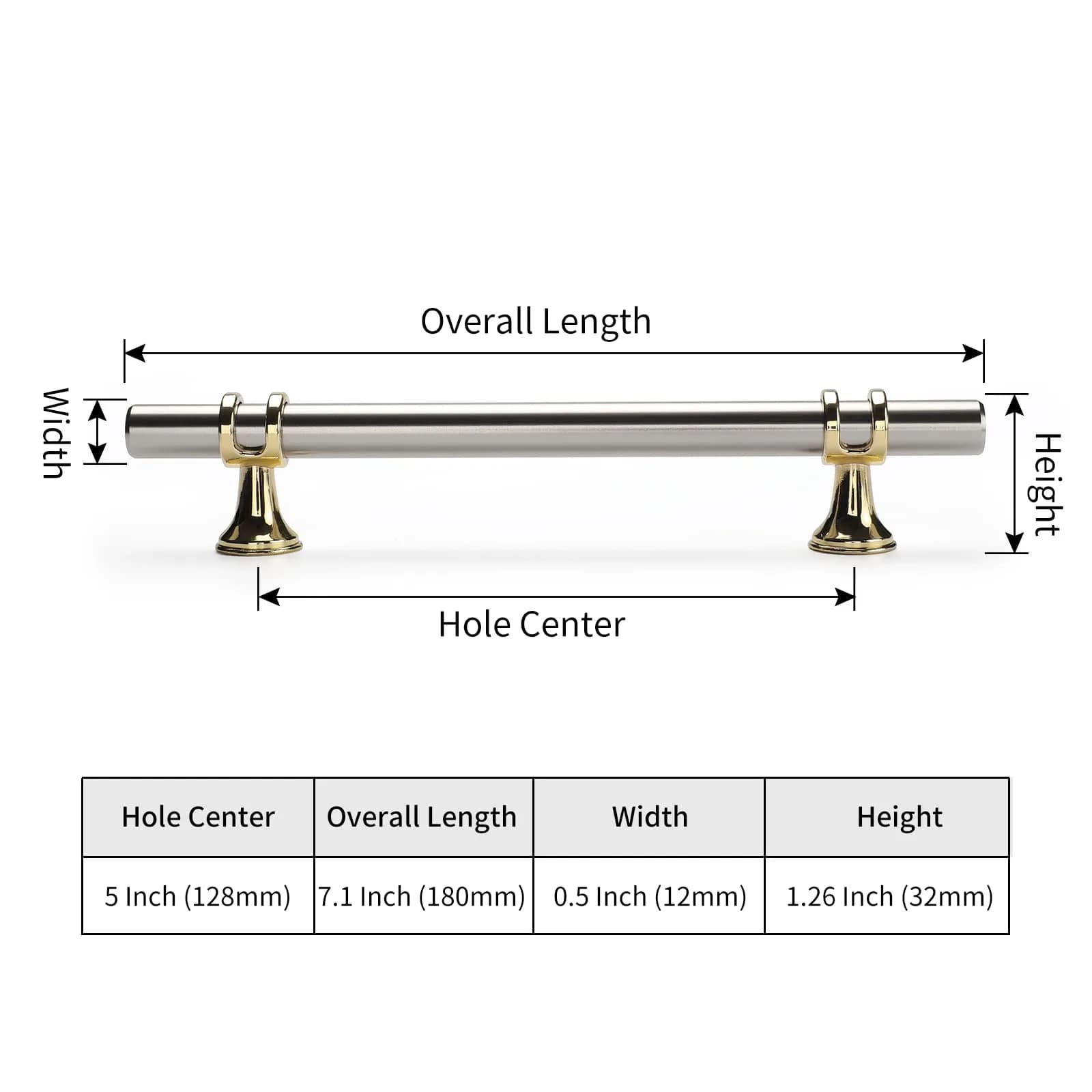 Leulan Brushed Nickel and Gold Cabinet Handles 5 Inch (128mm) | 10 Pack Two-Tone Kitchen Hardware - view 4