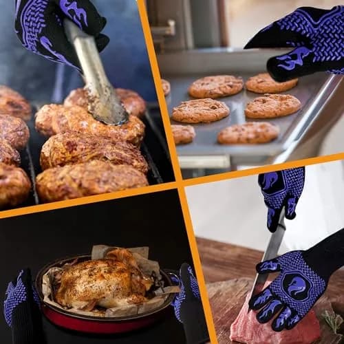 DKHDBD Heat Resistant BBQ Gloves 1472°F/800°C, 35.5cm (14in) Blue, 2-Pack | Ultra-High Strength Aramid Fiber & Silicone Grip thumbnail 4