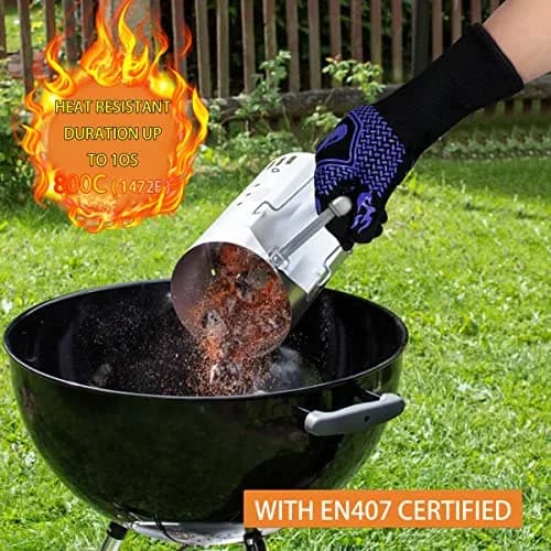 DKHDBD Heat Resistant BBQ Gloves 1472°F/800°C, 35.5cm (14in) Blue, 2-Pack | Ultra-High Strength Aramid Fiber & Silicone Grip thumbnail 5