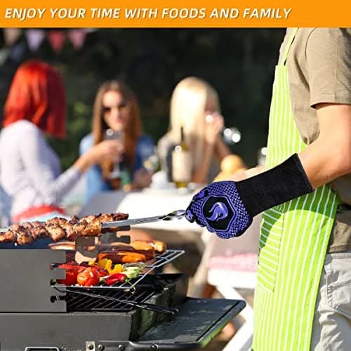 DKHDBD Heat Resistant BBQ Gloves 1472°F/800°C, 35.5cm (14in) Blue, 2-Pack | Ultra-High Strength Aramid Fiber & Silicone Grip thumbnail 6