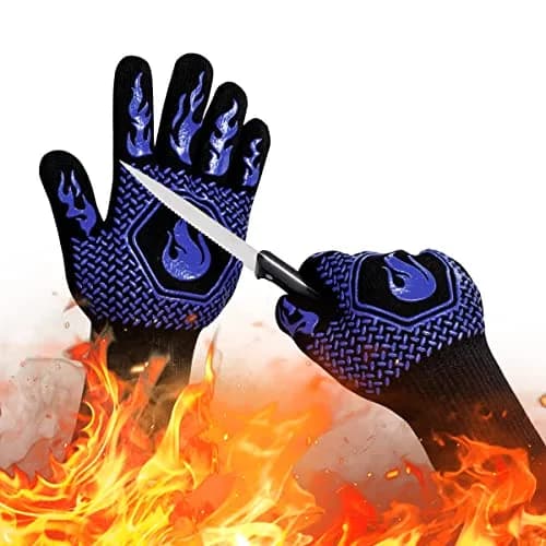 DKHDBD Heat Resistant BBQ Gloves 1472°F/800°C, 35.5cm (14in) Blue, 2-Pack | Ultra-High Strength Aramid Fiber & Silicone Grip thumbnail 1