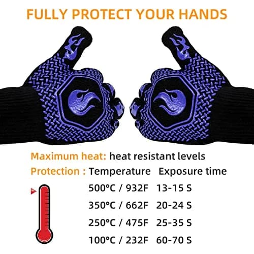 DKHDBD Heat Resistant BBQ Gloves 1472°F/800°C, 35.5cm (14in) Blue, 2-Pack | Ultra-High Strength Aramid Fiber & Silicone Grip thumbnail 7