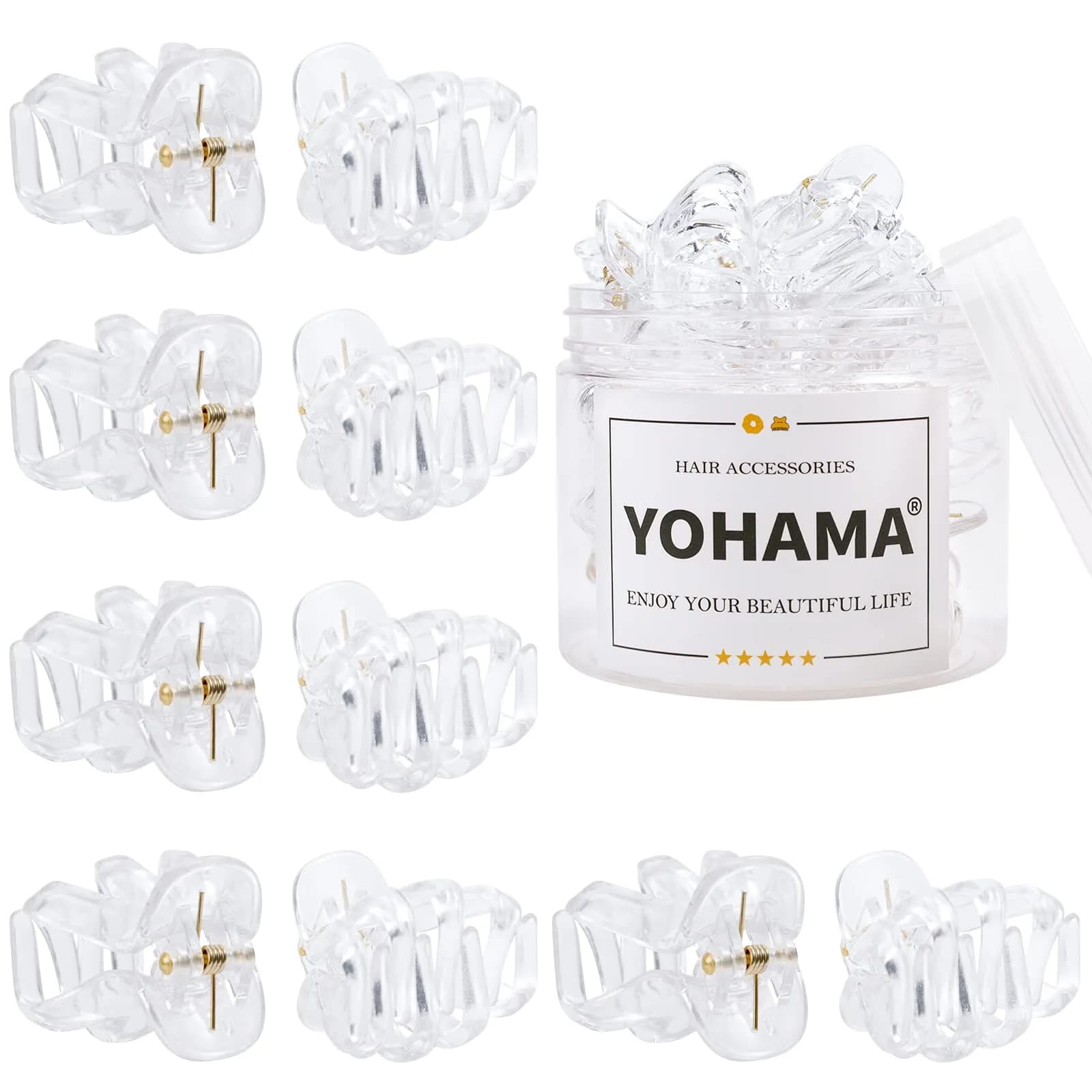 YOHAMA Clear Octopus Claw Clips 10 Count (4cm/1.57 inch) | Secure Hold for Thin to Thick Hair — B-Clear