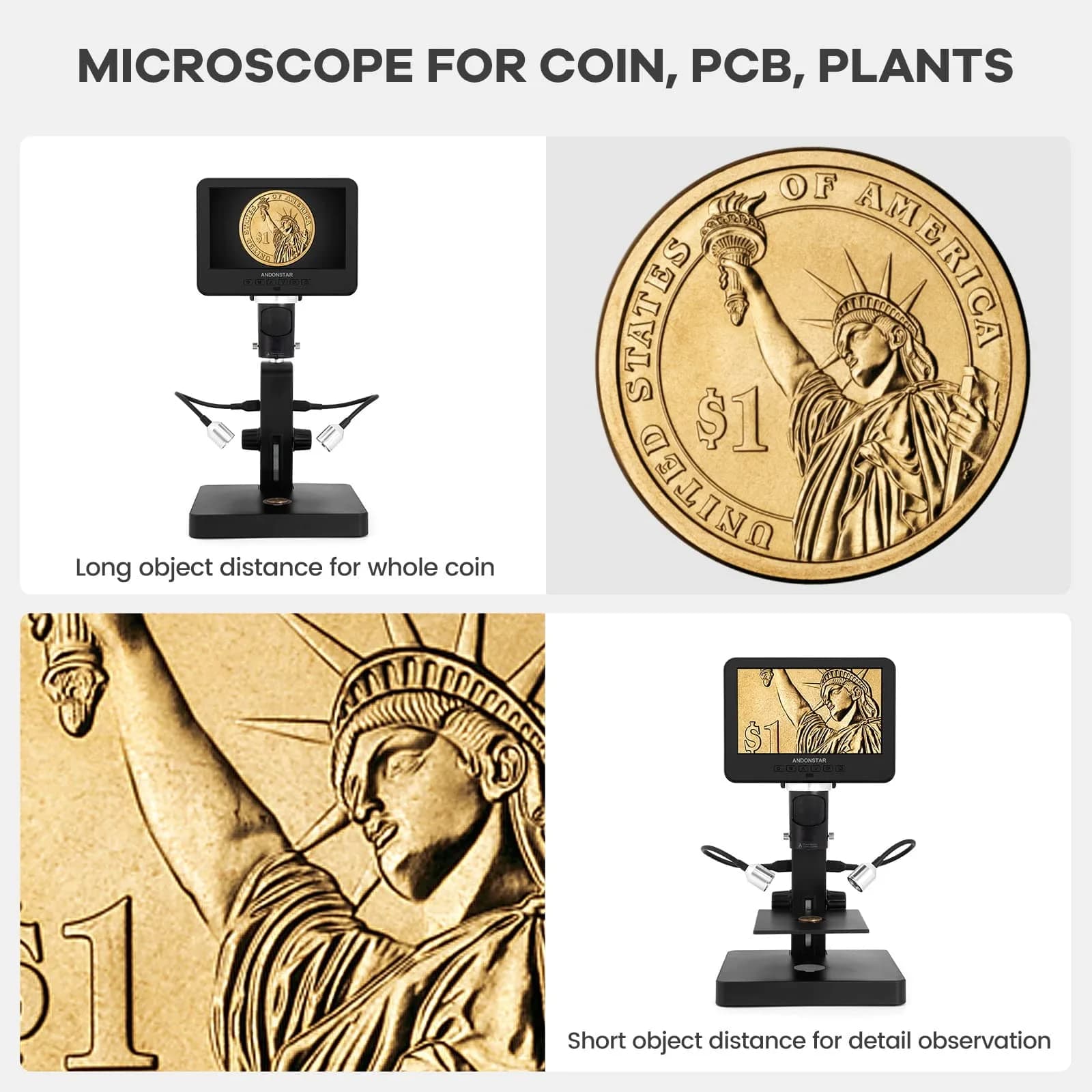 Andonstar AD246S-P HDMI Digital Microscope with 7'' Screen, 4000x 3 Lens | UHD 2160P Video Record, Coin & Biological Use - view 5