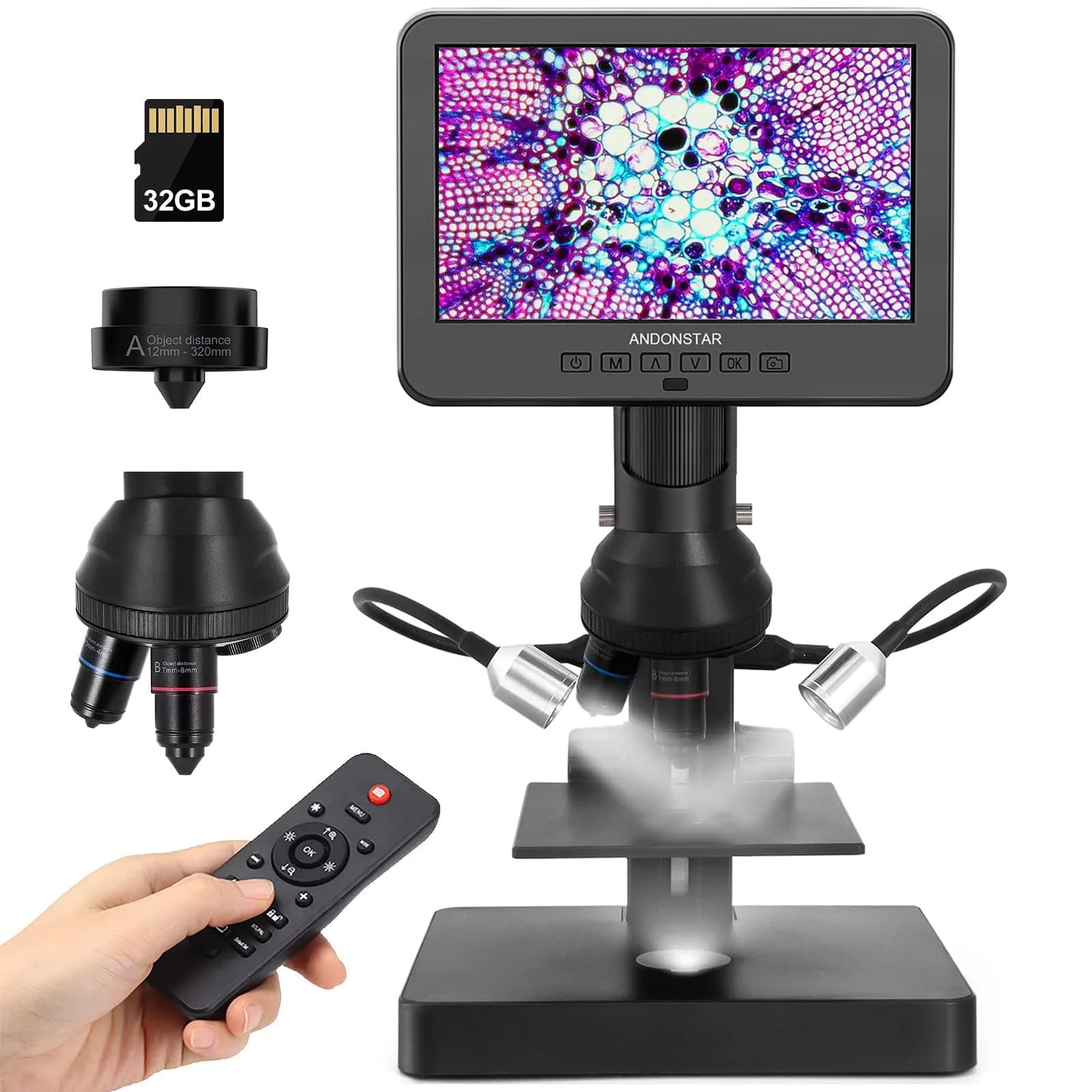 Andonstar AD246S-P HDMI Digital Microscope with 7'' Screen, 4000x 3 Lens | UHD 2160P Video Record, Coin & Biological Use - main product image