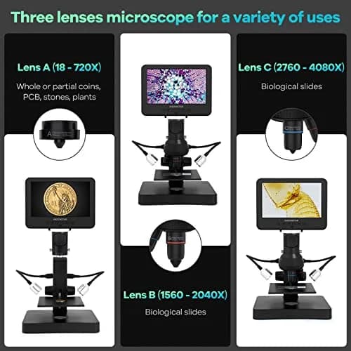 Andonstar AD246S-P HDMI Digital Microscope with 7'' Screen, 4000x 3 Lens | UHD 2160P Video Record, Coin & Biological Use thumbnail 2
