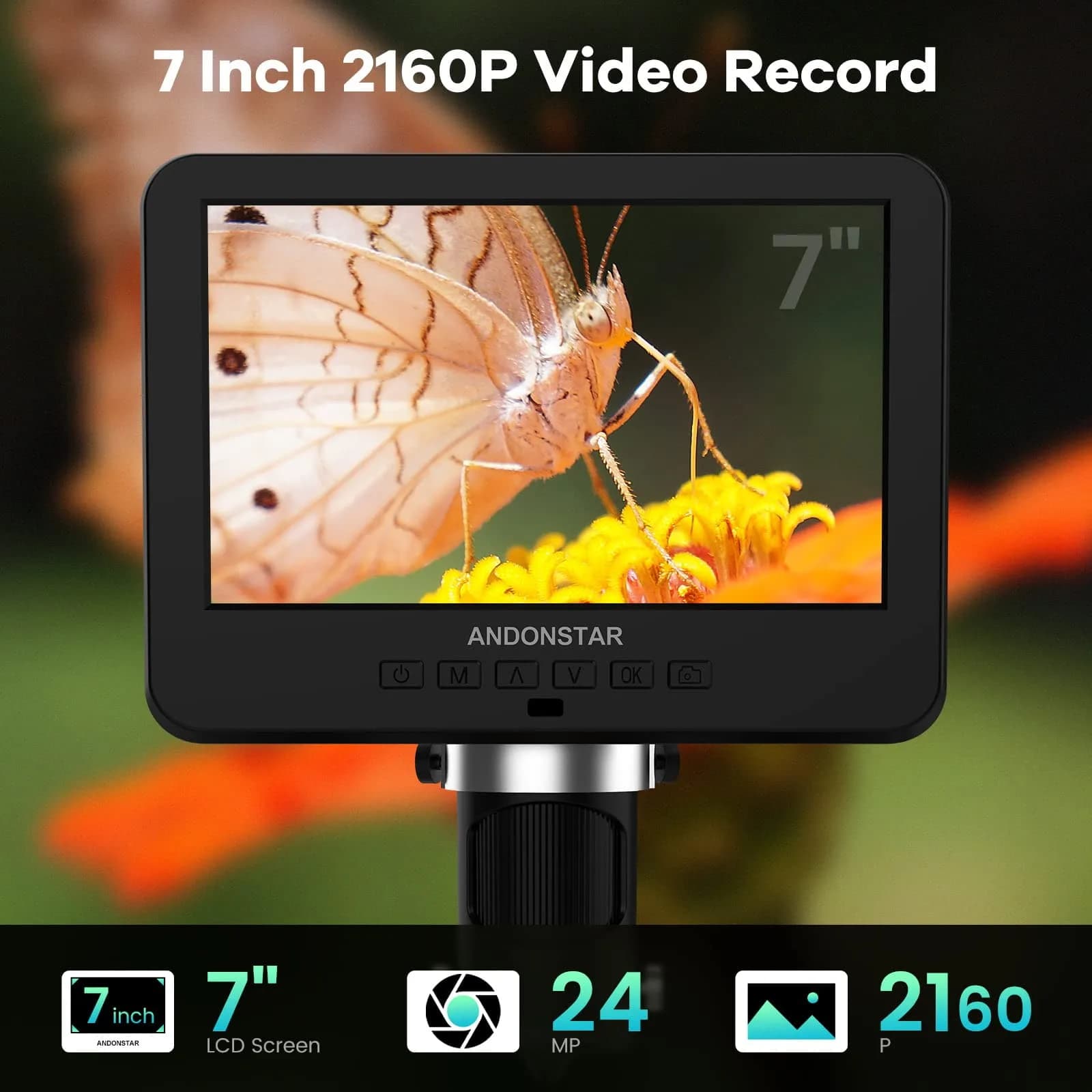 Andonstar AD246S-P HDMI Digital Microscope with 7'' Screen, 4000x 3 Lens | UHD 2160P Video Record, Coin & Biological Use - view 3
