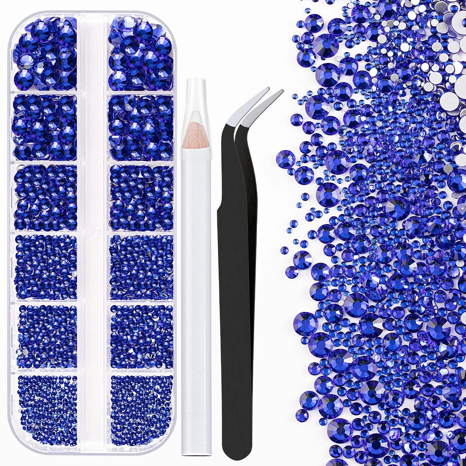 BELLEBOOST Flatback Rhinestones 4520 Pcs Colorful Nail Art Rhinestones with Picker & Tweezer | Multi-Size & Colorful (70-120 chars) — 29-One Pack of Royal Blue