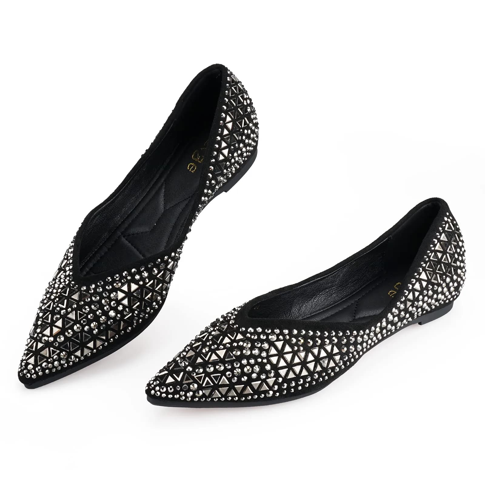 LIYUHANJIALU Flats Shoes Women Rhinestone Pointed Head Ballet Flats 7 | Comfortable Soft Memory Foam Insole — Black