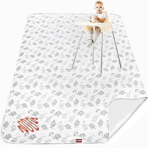 Moonsea Large Splat Mat 54x72 Inch (137x183 cm) | Waterproof, Non-Slip, Machine Washable Floor Mat for High Chairs, Arts & Crafts — White Elephant