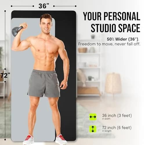 Gogokiwi Extra Wide Yoga Mat 72"L x 36"W x 1/4" (6mm) Thick | Non-Slip Fitness & Exercise Mat with Alignment Marks thumbnail 2