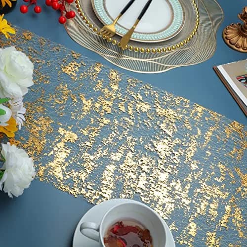 Snowkingdom Gold Table Runner 28cm (11") x 274cm (9') | Sparkly Glitter Metallic Foil for Parties & Weddings thumbnail 3