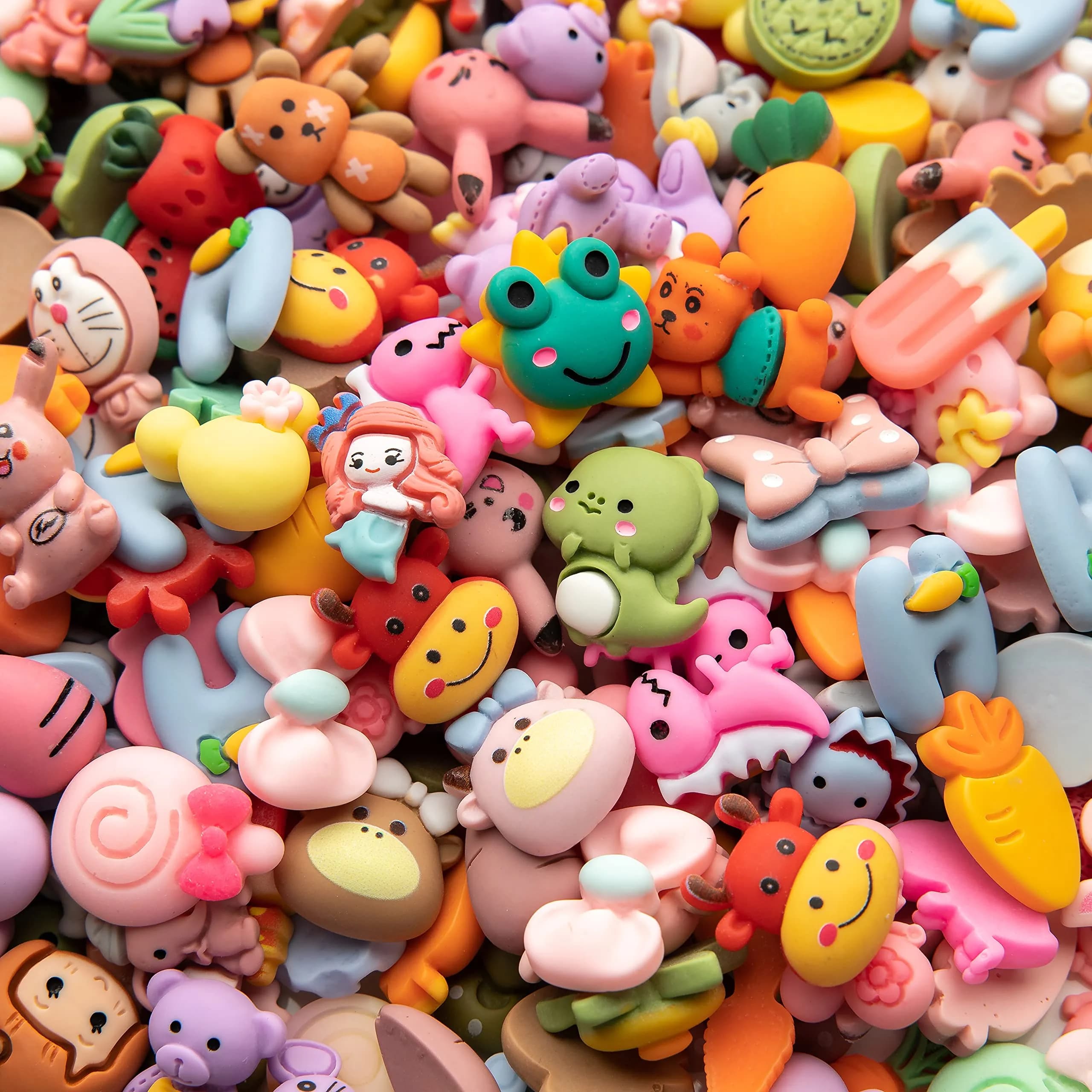 LEEXINLUU Slime Charms Cartoon Animal & Fruit Set | Assorted Resin Flatback 100pcs for DIY Crafts & Scrapbooking