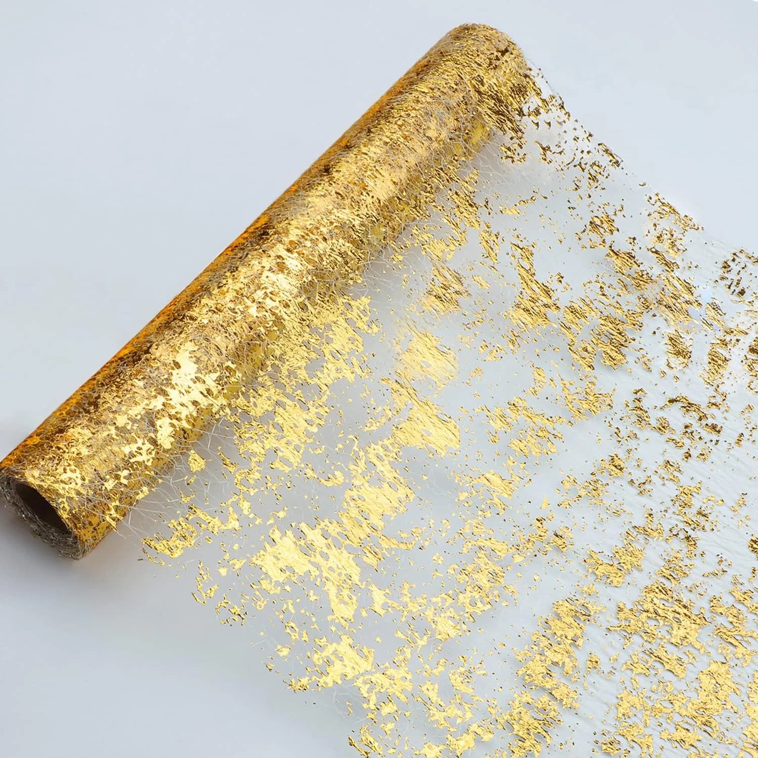 Snowkingdom Gold Sequin Glitter Table Runner 274 cm (900 inches) | Sparkly Metallic Foil Mesh Roll for Parties & Events - main product image