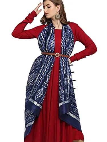 DUPATTA BAZAAR Women's Blue Printed Art Silk Dupatta Free Indigo | Elegant Festive Accessory thumbnail 1