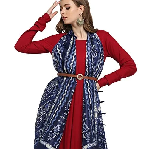 DUPATTA BAZAAR Women's Blue Printed Art Silk Dupatta Free Indigo | Elegant Festive Accessory thumbnail 5