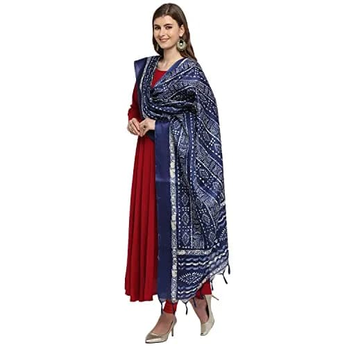 DUPATTA BAZAAR Women's Blue Printed Art Silk Dupatta Free Indigo | Elegant Festive Accessory thumbnail 2