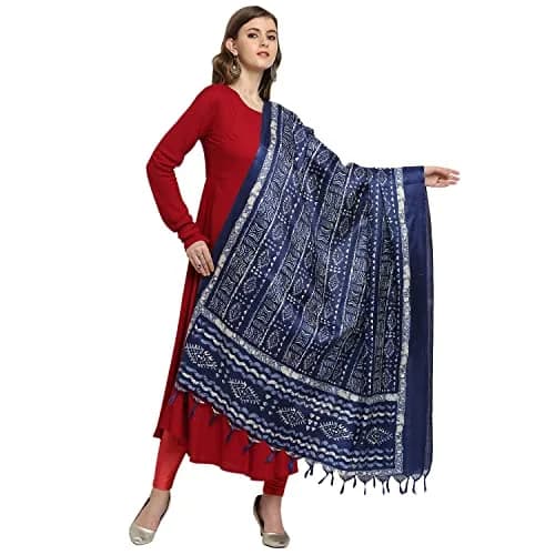 DUPATTA BAZAAR Women's Blue Printed Art Silk Dupatta Free Indigo | Elegant Festive Accessory thumbnail 3