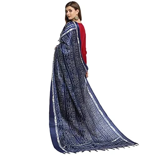 DUPATTA BAZAAR Women's Blue Printed Art Silk Dupatta Free Indigo | Elegant Festive Accessory thumbnail 4