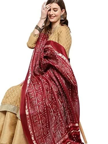 DUPATTA BAZAAR Women's Batik Printed Silk Dupatta Free Maroon | Elegant Festive Accessory thumbnail 7