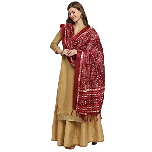 DUPATTA BAZAAR Women's Batik Printed Silk Dupatta Free Maroon | Elegant Festive Accessory thumbnail 3