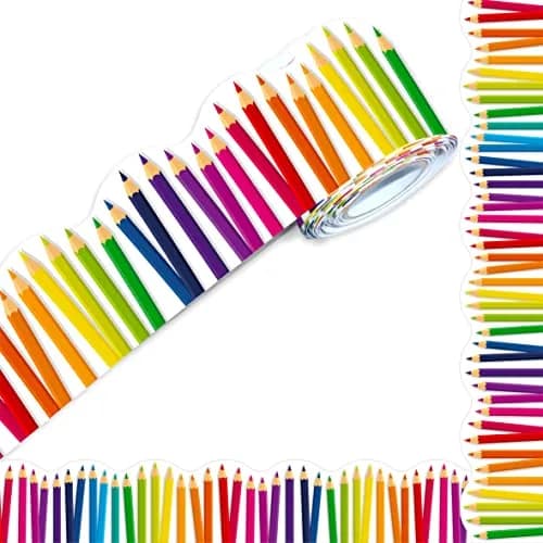 ERKE 60 Feet Bulletin Board Borders, Scalloped Rolled Border Trim with Pencil Patterns, 18.28 m (60 ft) | Classroom & Office Decor thumbnail 1