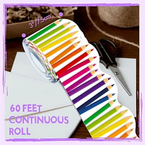 ERKE 60 Feet Bulletin Board Borders, Scalloped Rolled Border Trim with Pencil Patterns, 18.28 m (60 ft) | Classroom & Office Decor thumbnail 2